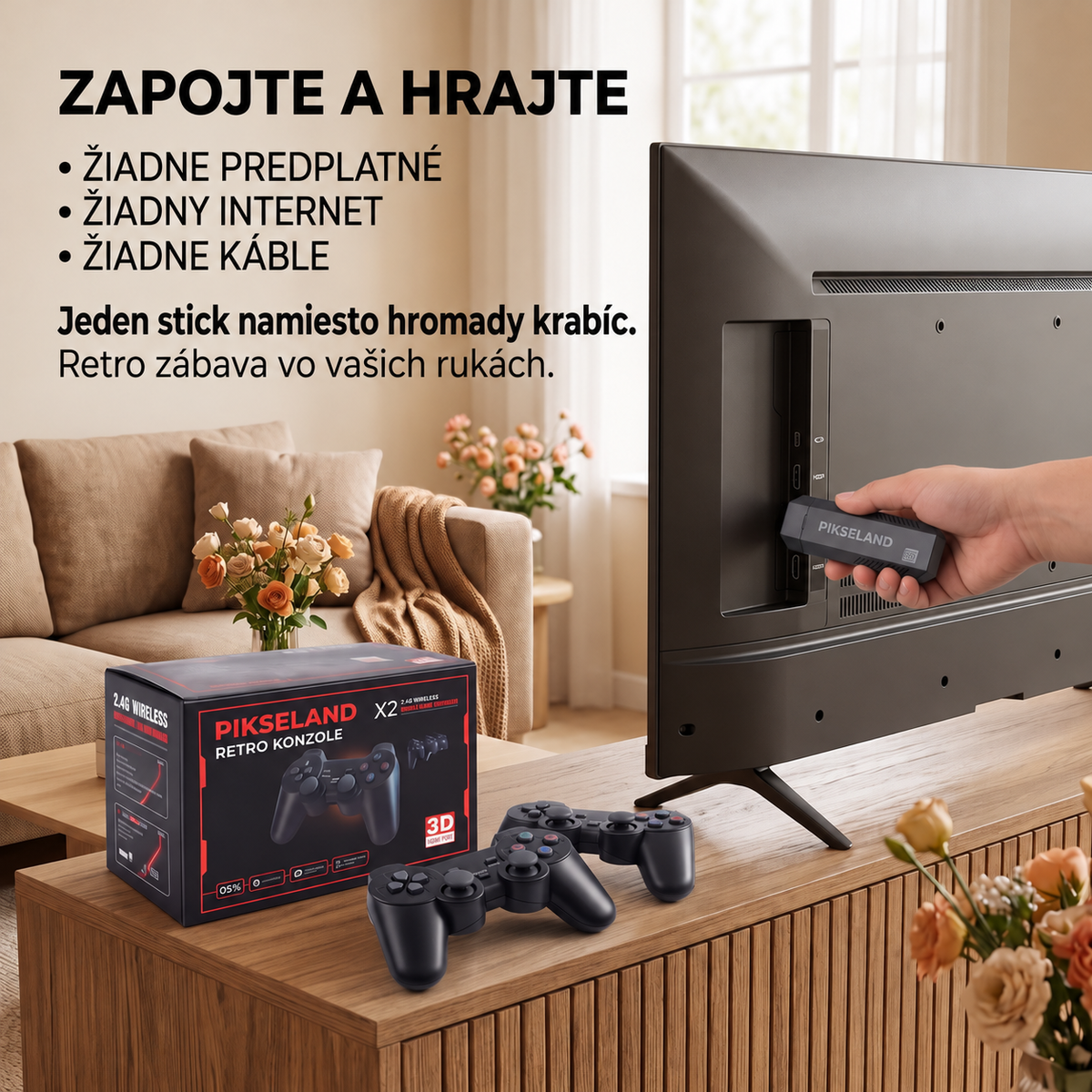 PIKSELAND™ - Retro konzola Plug & Play + 2 ovládače